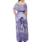 Personalised Epilepsy Awareness Off Shoulder Maxi Dress Purple Ribbon Butterfly And Brain Aboriginal Art