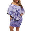 Personalised Epilepsy Awareness Off Shoulder Short Dress Purple Ribbon Butterfly And Brain Aboriginal Art