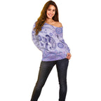 Personalised Epilepsy Awareness Off Shoulder Sweater Purple Ribbon Butterfly And Brain Aboriginal Art