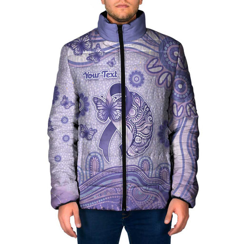 Personalised Epilepsy Awareness Padded Jacket Purple Ribbon Butterfly And Brain Aboriginal Art