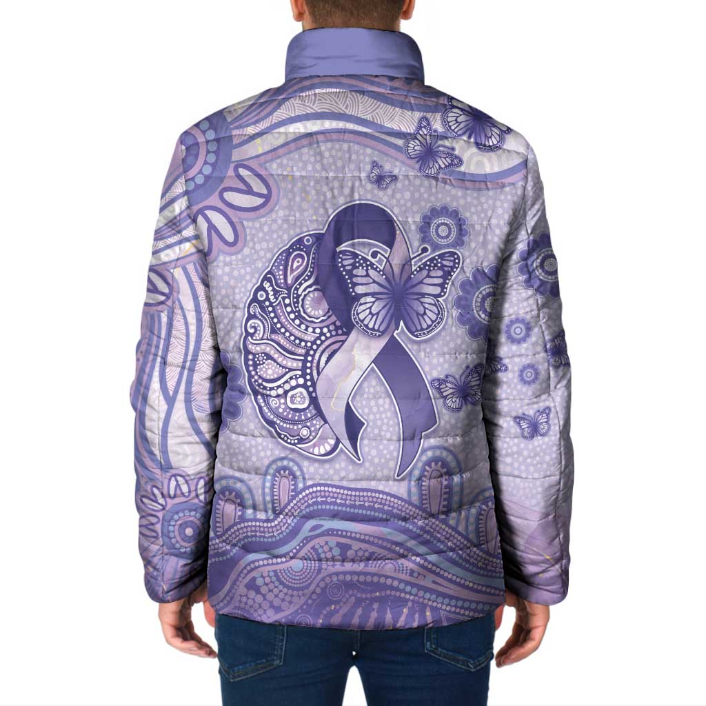 Personalised Epilepsy Awareness Padded Jacket Purple Ribbon Butterfly And Brain Aboriginal Art