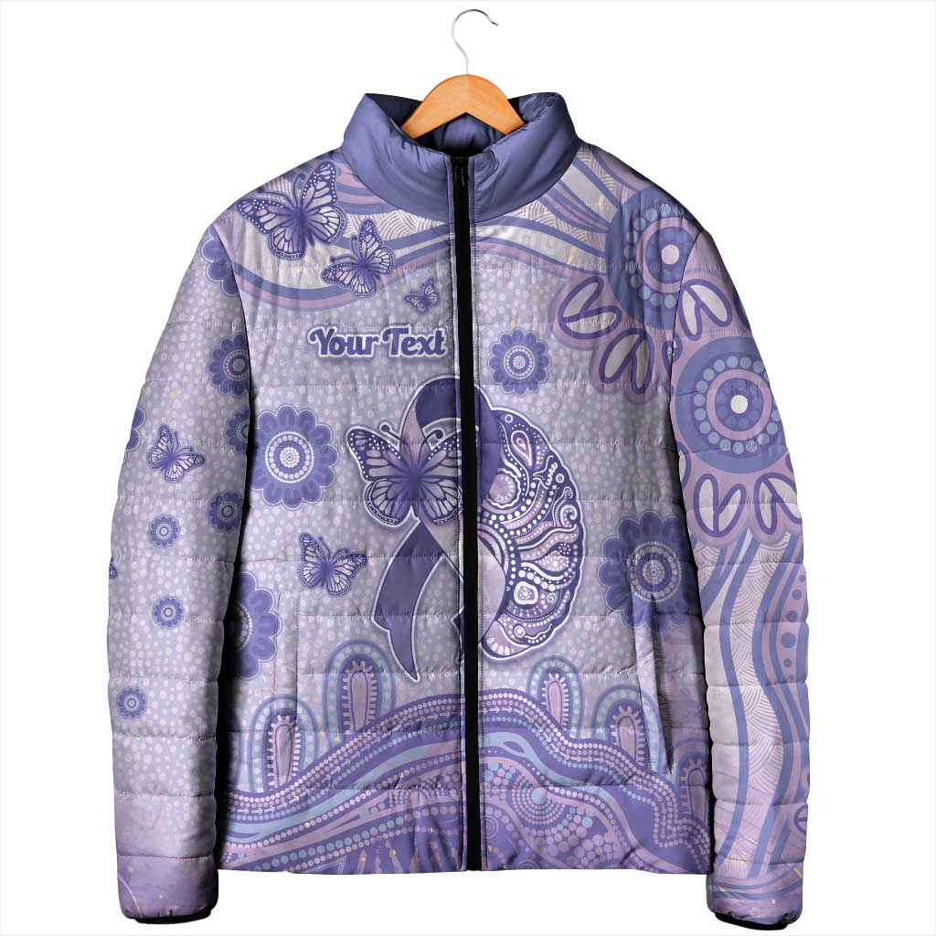 Personalised Epilepsy Awareness Padded Jacket Purple Ribbon Butterfly And Brain Aboriginal Art