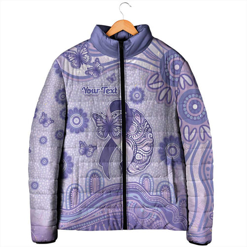 Personalised Epilepsy Awareness Padded Jacket Purple Ribbon Butterfly And Brain Aboriginal Art