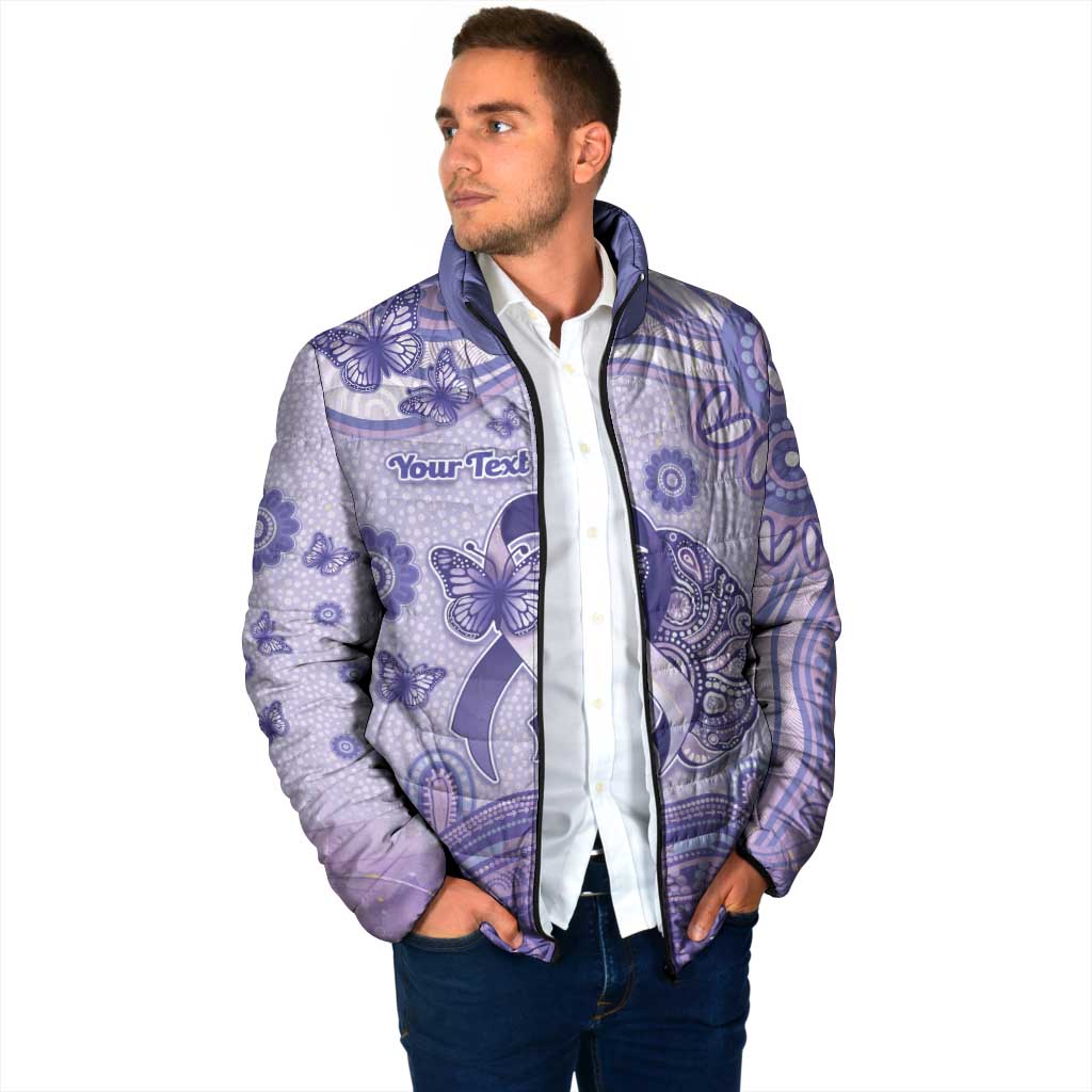 Personalised Epilepsy Awareness Padded Jacket Purple Ribbon Butterfly And Brain Aboriginal Art