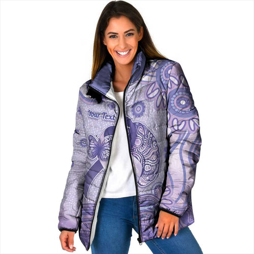 Personalised Epilepsy Awareness Padded Jacket Purple Ribbon Butterfly And Brain Aboriginal Art