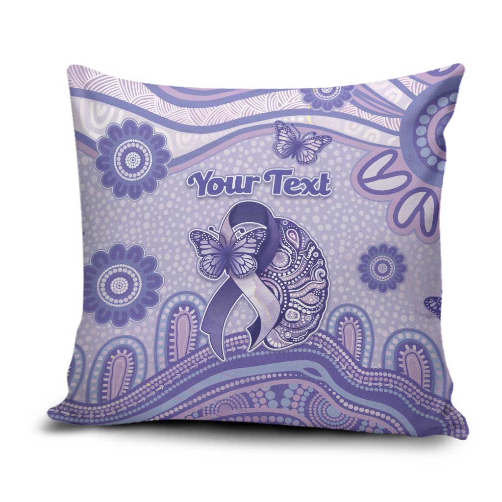 Personalised Epilepsy Awareness Pillow Cover Purple Ribbon Butterfly And Brain Aboriginal Art