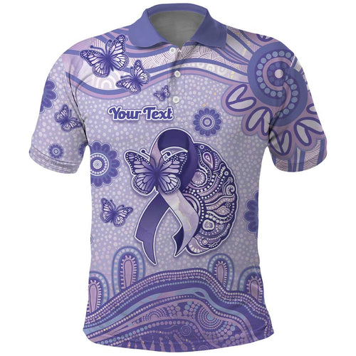 Personalised Epilepsy Awareness Polo Shirt Purple Ribbon Butterfly And Brain Aboriginal Art