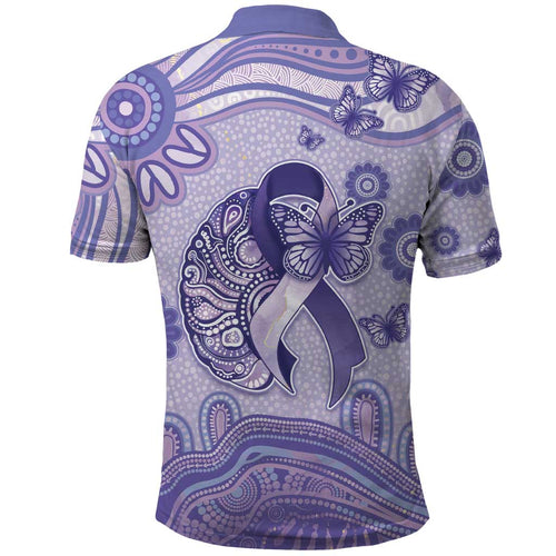 Personalised Epilepsy Awareness Polo Shirt Purple Ribbon Butterfly And Brain Aboriginal Art