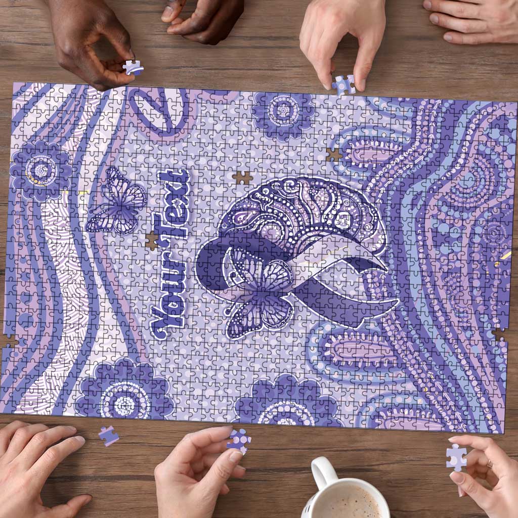 Personalised Epilepsy Awareness Puzzle Purple Ribbon Butterfly And Brain Aboriginal Art