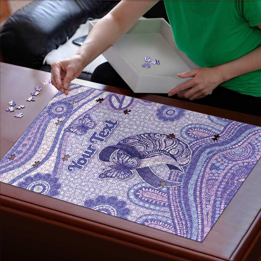 Personalised Epilepsy Awareness Puzzle Purple Ribbon Butterfly And Brain Aboriginal Art