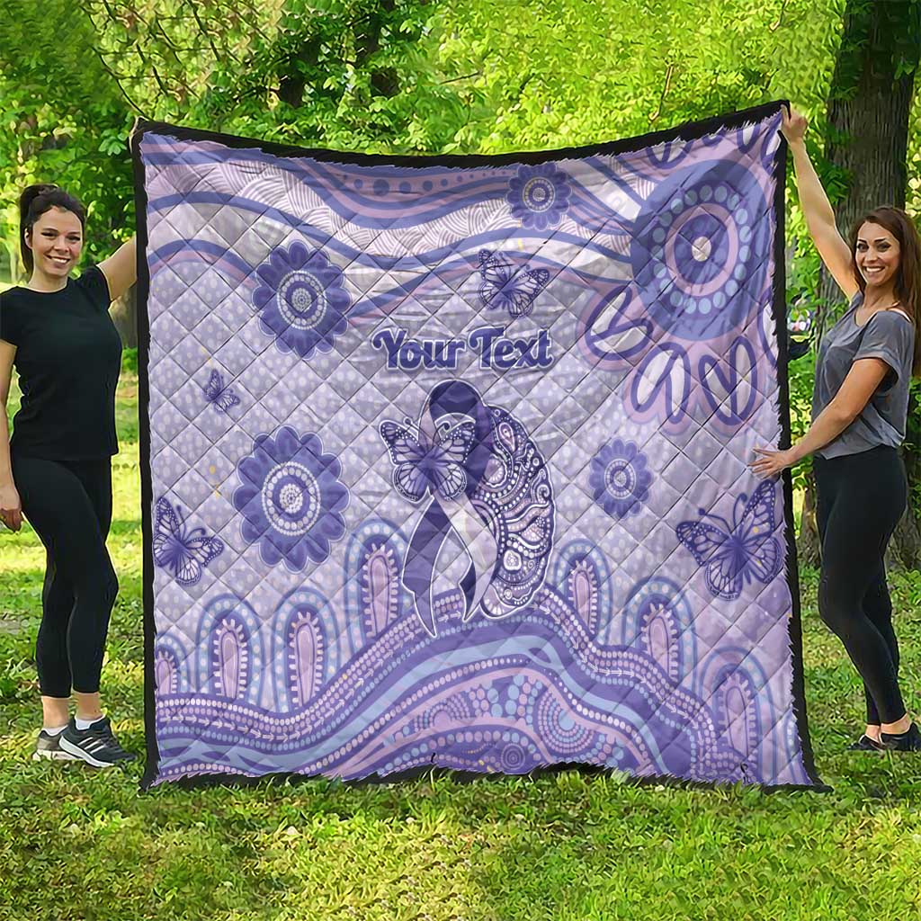 Personalised Epilepsy Awareness Quilt Purple Ribbon Butterfly And Brain Aboriginal Art