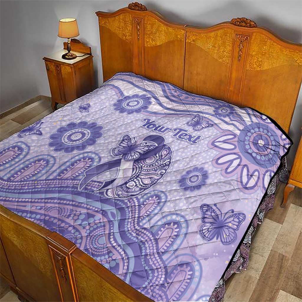 Personalised Epilepsy Awareness Quilt Purple Ribbon Butterfly And Brain Aboriginal Art