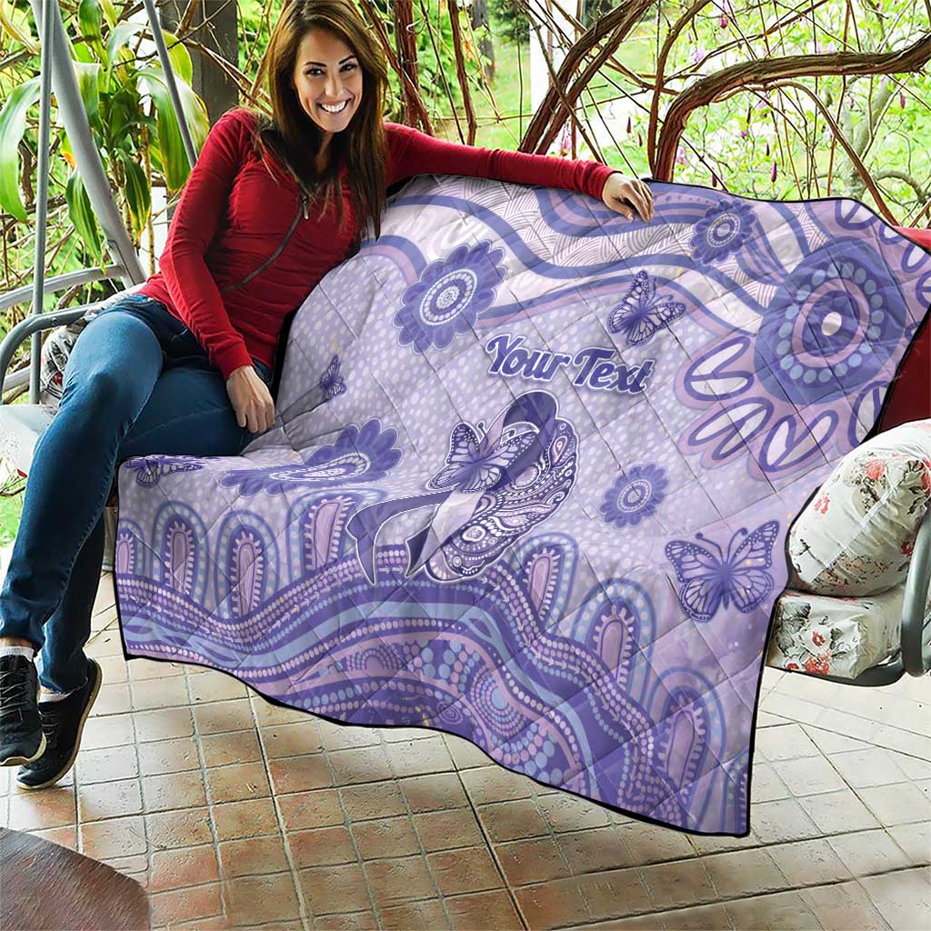 Personalised Epilepsy Awareness Quilt Purple Ribbon Butterfly And Brain Aboriginal Art