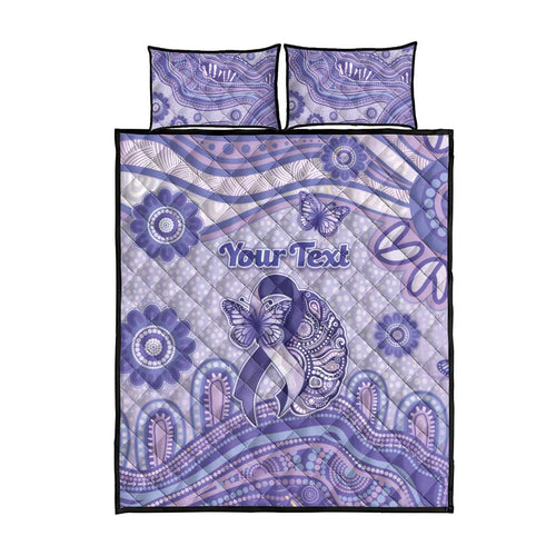 Personalised Epilepsy Awareness Quilt Bed Set Purple Ribbon Butterfly And Brain Aboriginal Art