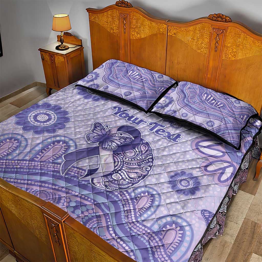 Personalised Epilepsy Awareness Quilt Bed Set Purple Ribbon Butterfly And Brain Aboriginal Art