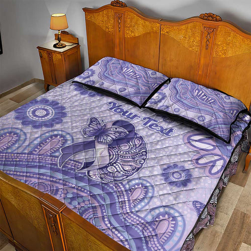 Personalised Epilepsy Awareness Quilt Bed Set Purple Ribbon Butterfly And Brain Aboriginal Art