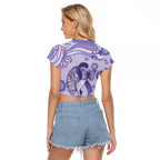 Personalised Epilepsy Awareness Raglan Cropped T Shirt Purple Ribbon Butterfly And Brain Aboriginal Art