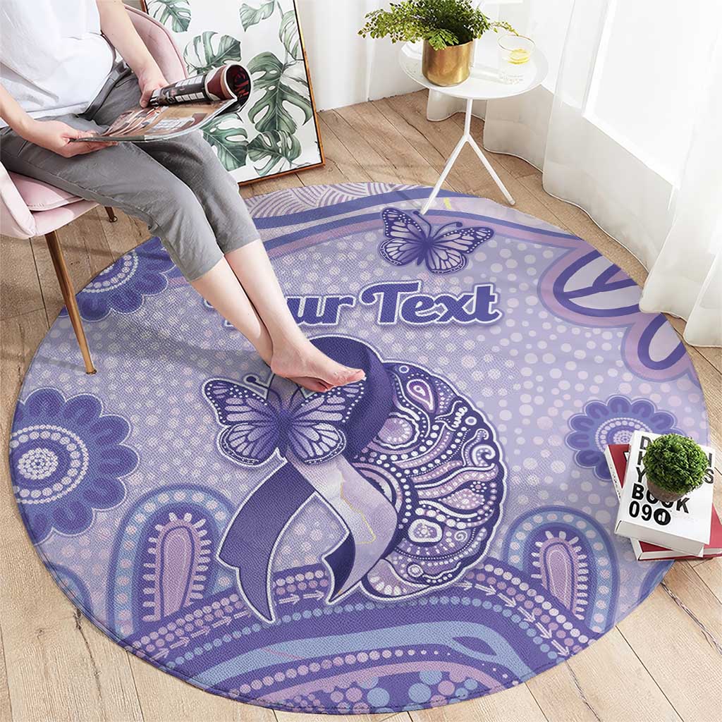 Personalised Epilepsy Awareness Round Carpet Purple Ribbon Butterfly And Brain Aboriginal Art