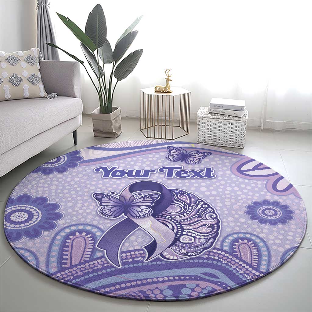 Personalised Epilepsy Awareness Round Carpet Purple Ribbon Butterfly And Brain Aboriginal Art
