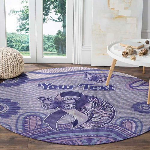 Personalised Epilepsy Awareness Round Carpet Purple Ribbon Butterfly And Brain Aboriginal Art