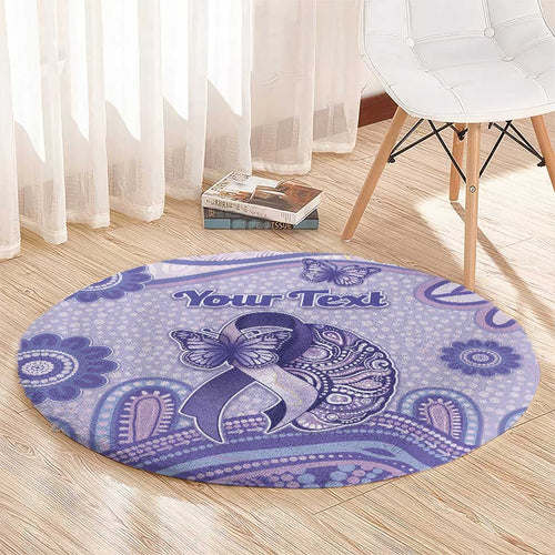 Personalised Epilepsy Awareness Round Carpet Purple Ribbon Butterfly And Brain Aboriginal Art
