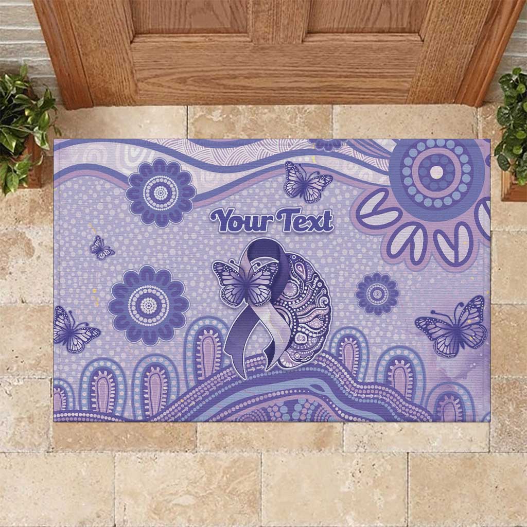 Personalised Epilepsy Awareness Rubber Doormat Purple Ribbon Butterfly And Brain Aboriginal Art