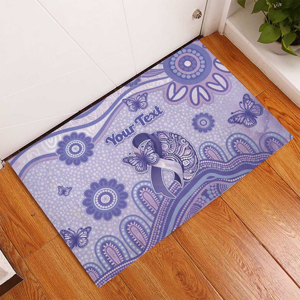 Personalised Epilepsy Awareness Rubber Doormat Purple Ribbon Butterfly And Brain Aboriginal Art