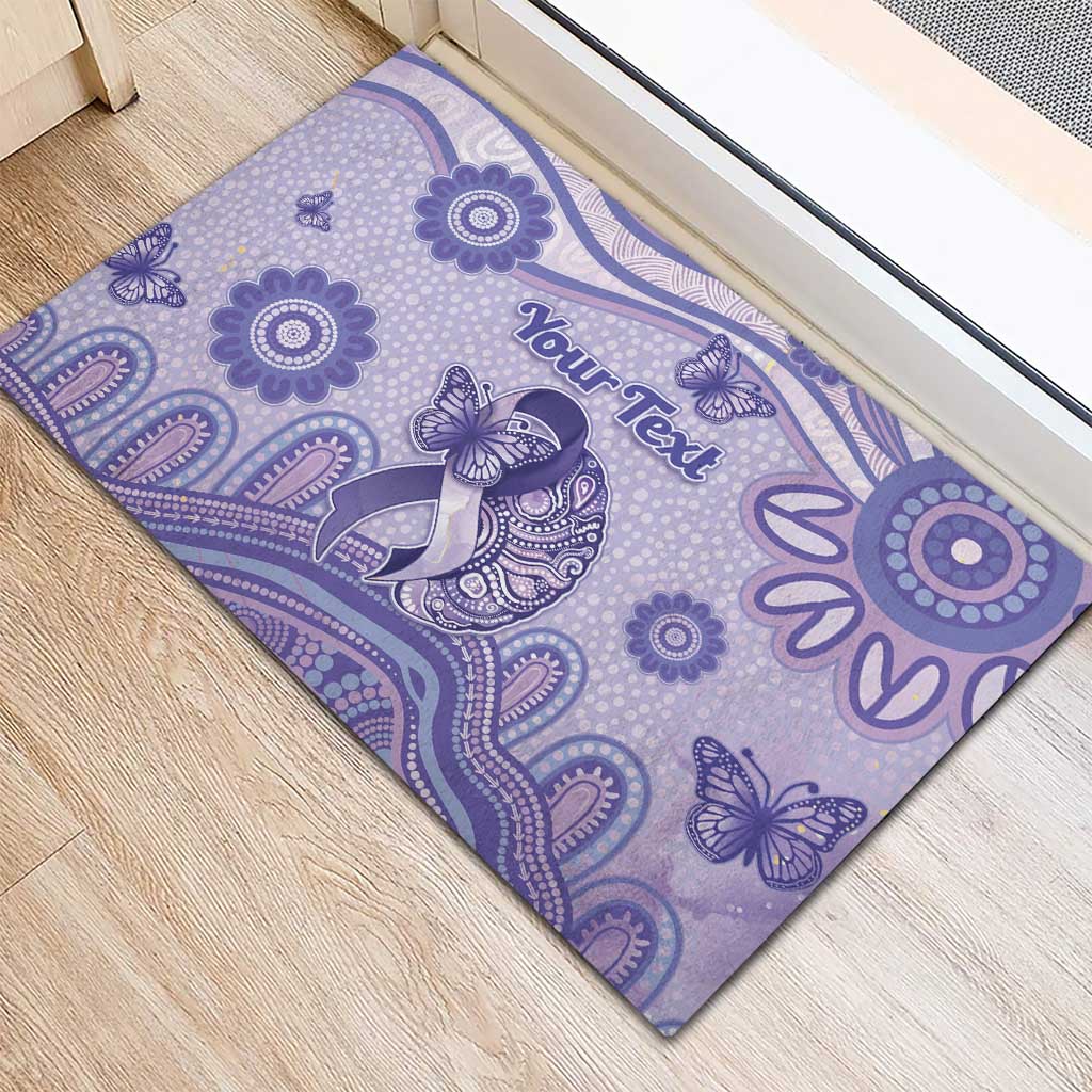 Personalised Epilepsy Awareness Rubber Doormat Purple Ribbon Butterfly And Brain Aboriginal Art