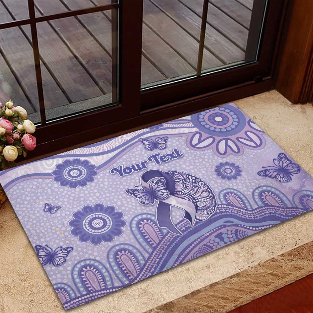 Personalised Epilepsy Awareness Rubber Doormat Purple Ribbon Butterfly And Brain Aboriginal Art