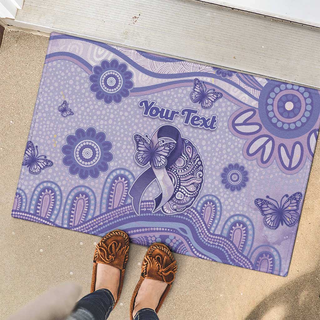 Personalised Epilepsy Awareness Rubber Doormat Purple Ribbon Butterfly And Brain Aboriginal Art