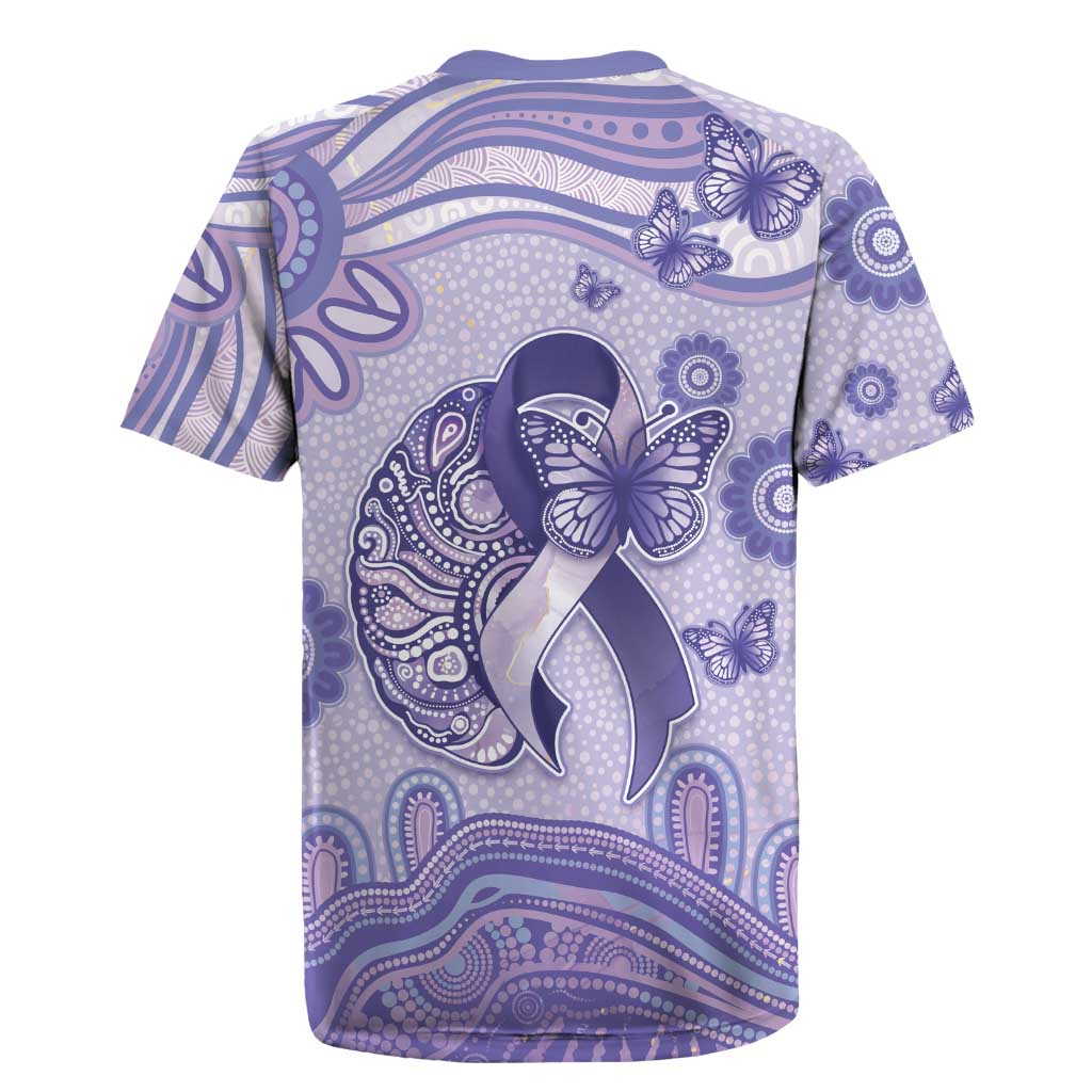 Personalised Epilepsy Awareness Rugby Jersey Purple Ribbon Butterfly And Brain Aboriginal Art