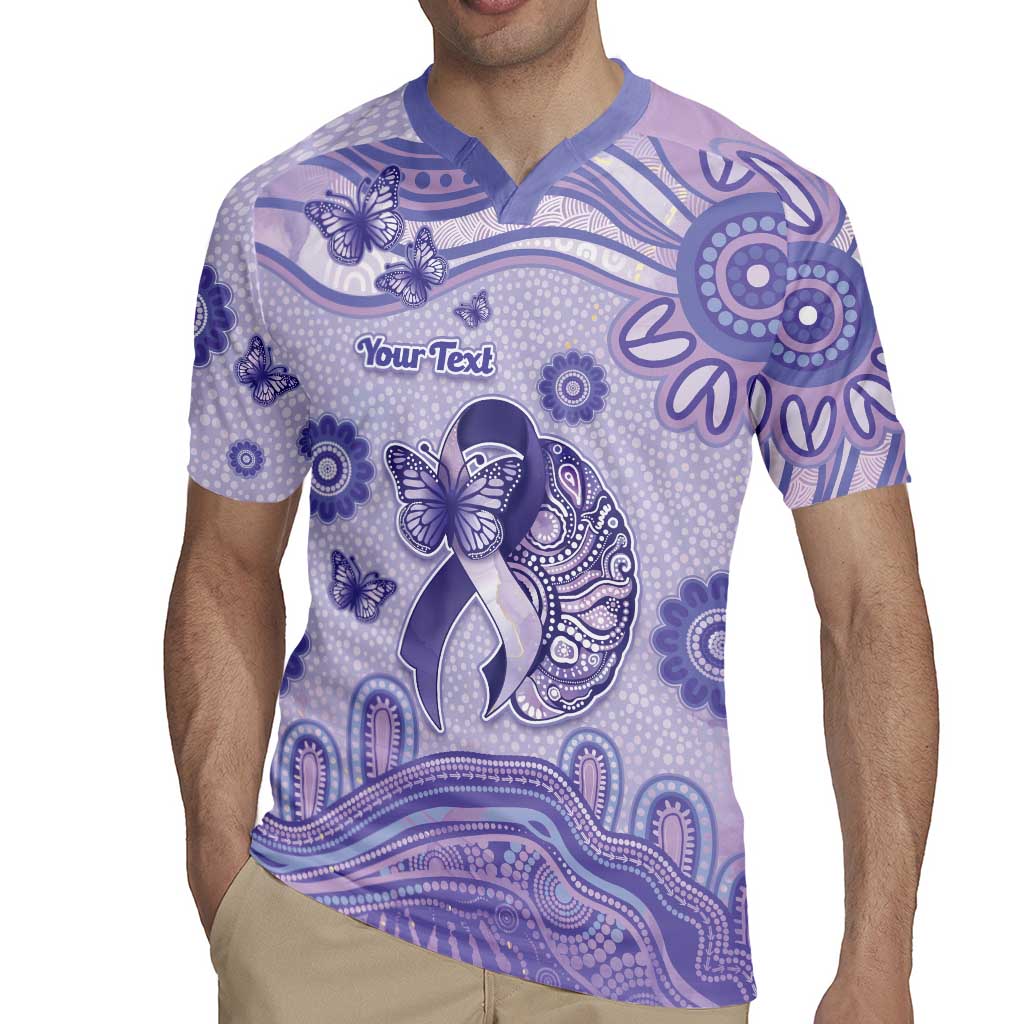 Personalised Epilepsy Awareness Rugby Jersey Purple Ribbon Butterfly And Brain Aboriginal Art