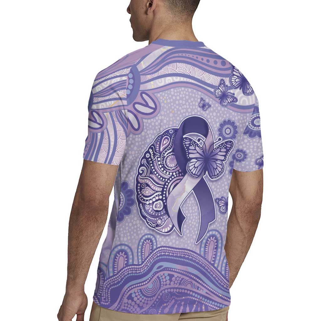Personalised Epilepsy Awareness Rugby Jersey Purple Ribbon Butterfly And Brain Aboriginal Art
