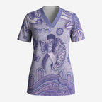 Personalised Epilepsy Awareness Scrub Top Purple Ribbon Butterfly And Brain Aboriginal Art