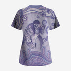 Personalised Epilepsy Awareness Scrub Top Purple Ribbon Butterfly And Brain Aboriginal Art