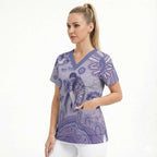 Personalised Epilepsy Awareness Scrub Top Purple Ribbon Butterfly And Brain Aboriginal Art