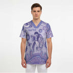 Personalised Epilepsy Awareness Scrub Top Purple Ribbon Butterfly And Brain Aboriginal Art