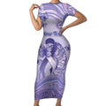 Personalised Epilepsy Awareness Short Sleeve Bodycon Dress Purple Ribbon Butterfly And Brain Aboriginal Art
