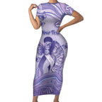 Personalised Epilepsy Awareness Short Sleeve Bodycon Dress Purple Ribbon Butterfly And Brain Aboriginal Art
