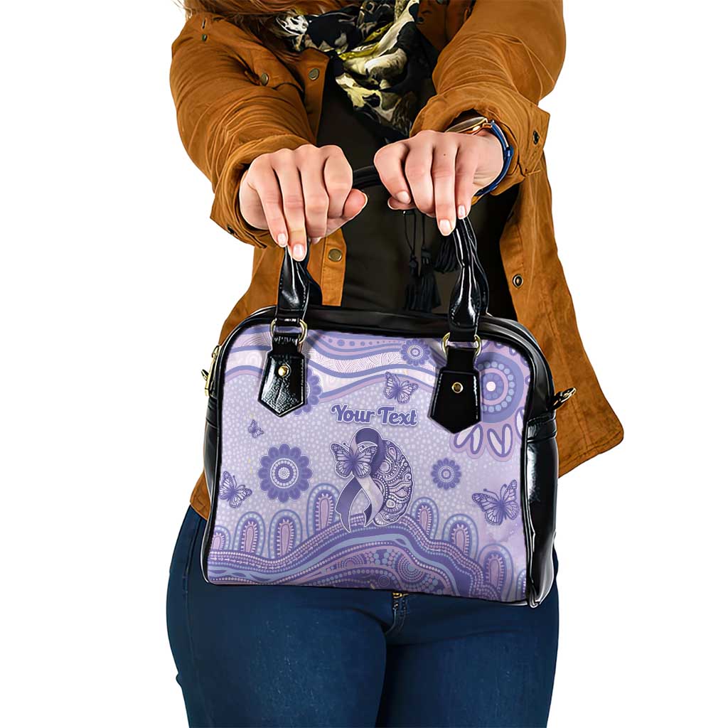 Personalised Epilepsy Awareness Shoulder Handbag Purple Ribbon Butterfly And Brain Aboriginal Art