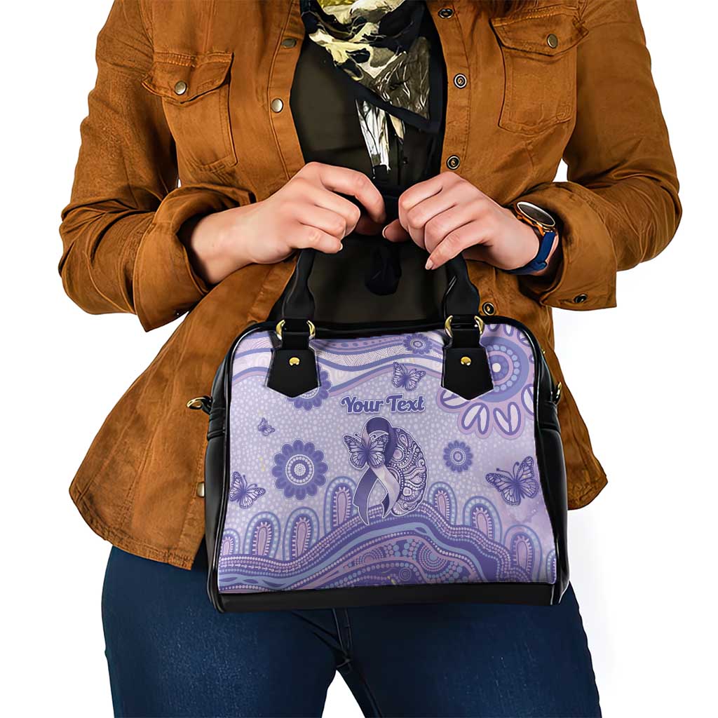 Personalised Epilepsy Awareness Shoulder Handbag Purple Ribbon Butterfly And Brain Aboriginal Art