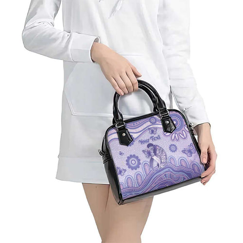 Personalised Epilepsy Awareness Shoulder Handbag Purple Ribbon Butterfly And Brain Aboriginal Art