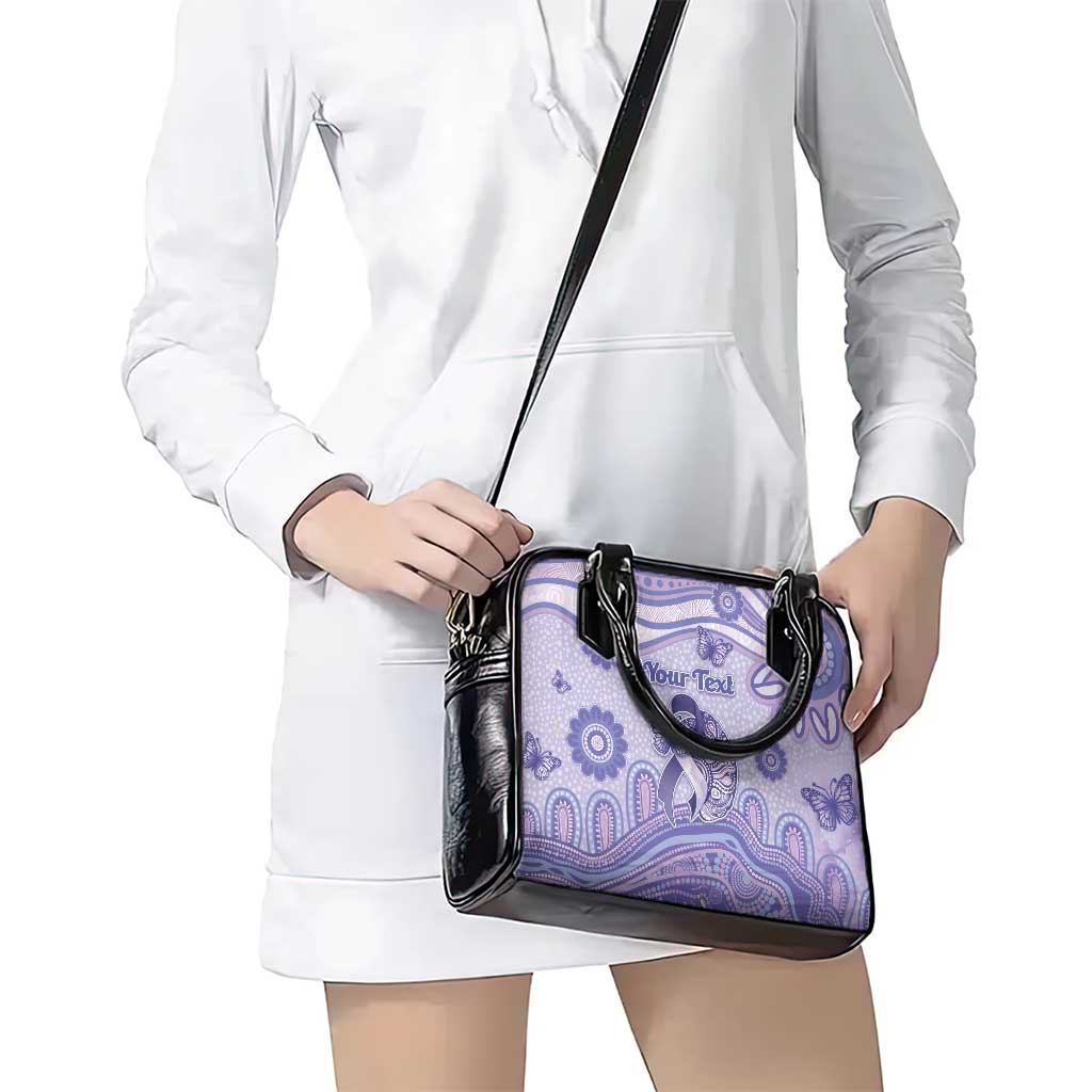 Personalised Epilepsy Awareness Shoulder Handbag Purple Ribbon Butterfly And Brain Aboriginal Art