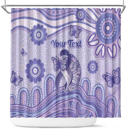 Personalised Epilepsy Awareness Shower Curtain Purple Ribbon Butterfly And Brain Aboriginal Art