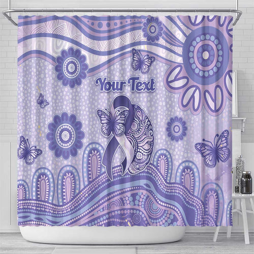 Personalised Epilepsy Awareness Shower Curtain Purple Ribbon Butterfly And Brain Aboriginal Art