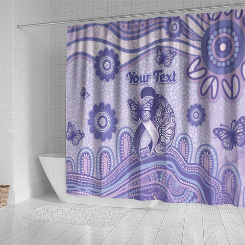 Personalised Epilepsy Awareness Shower Curtain Purple Ribbon Butterfly And Brain Aboriginal Art