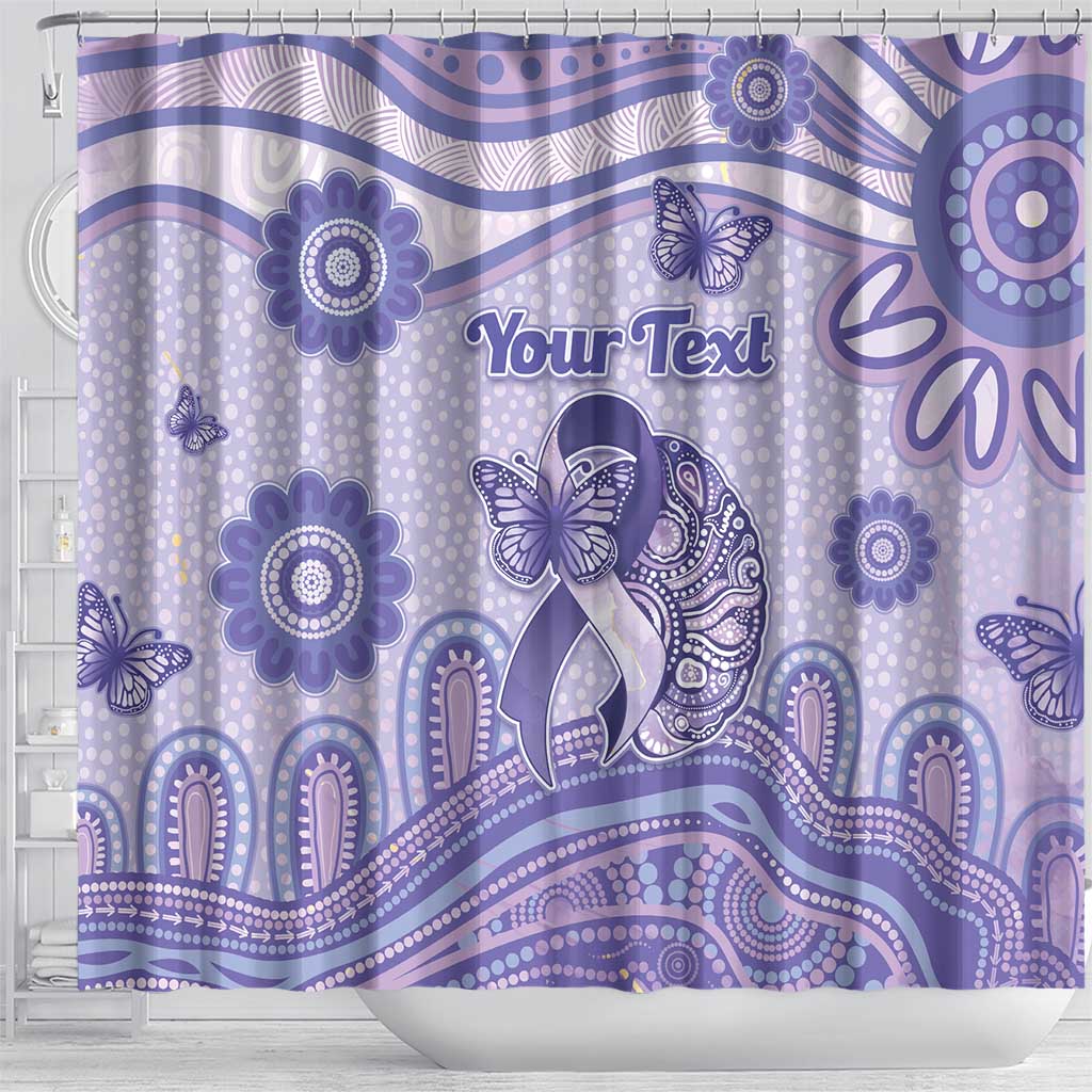 Personalised Epilepsy Awareness Shower Curtain Purple Ribbon Butterfly And Brain Aboriginal Art