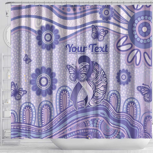 Personalised Epilepsy Awareness Shower Curtain Purple Ribbon Butterfly And Brain Aboriginal Art