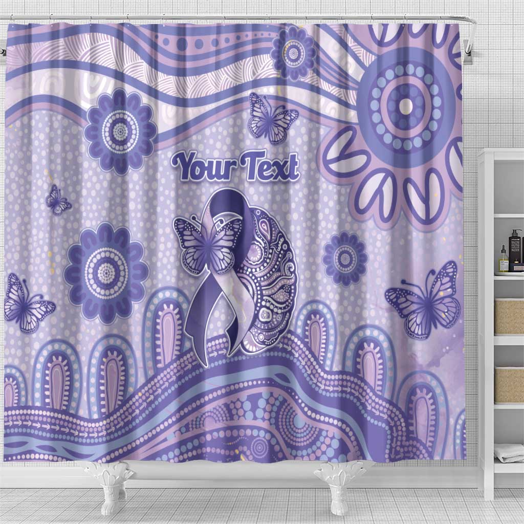 Personalised Epilepsy Awareness Shower Curtain Purple Ribbon Butterfly And Brain Aboriginal Art
