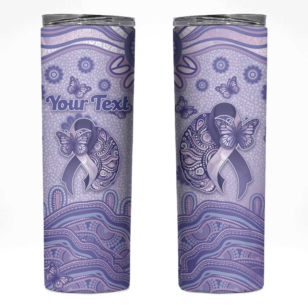 Personalised Epilepsy Awareness Skinny Tumbler Purple Ribbon Butterfly And Brain Aboriginal Art